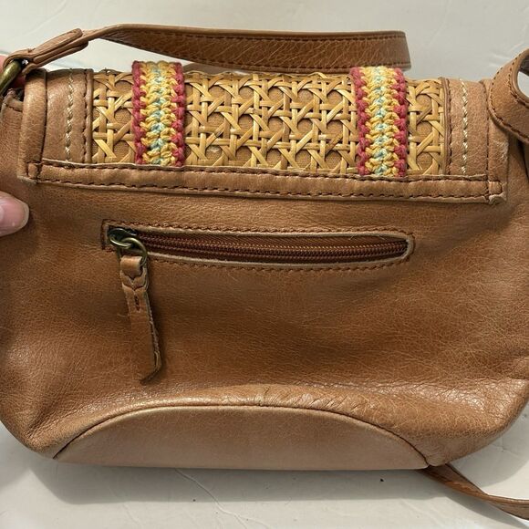 THE SAK Leather Crossbody Bag Pockets Tan Brown Adjustable Cane Ribbon Detail - Picture 3 of 11